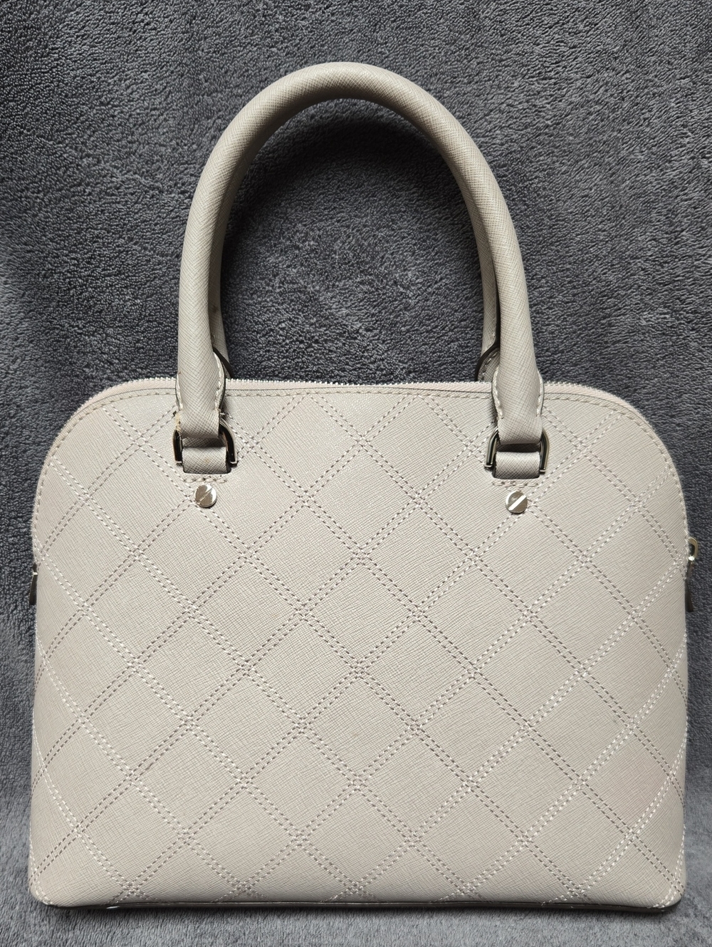 Michael Kors Gray Quilted Saffiano Leather Dome Satchel Crossbody Bag - Picture 2 of 12